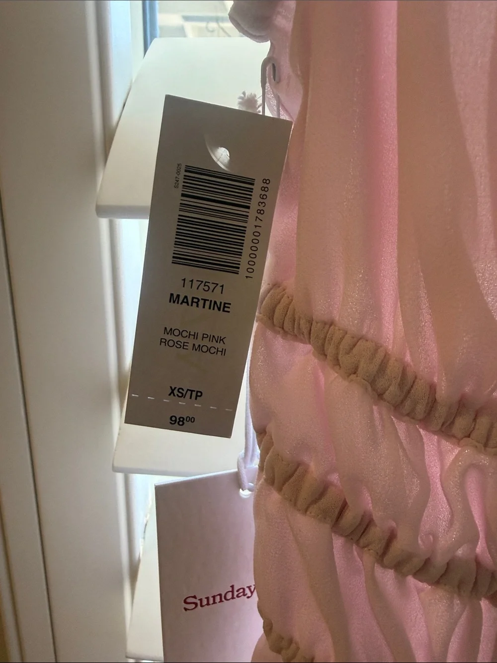 Aritzia Light Pink Tiered Sundress with Gold Trim